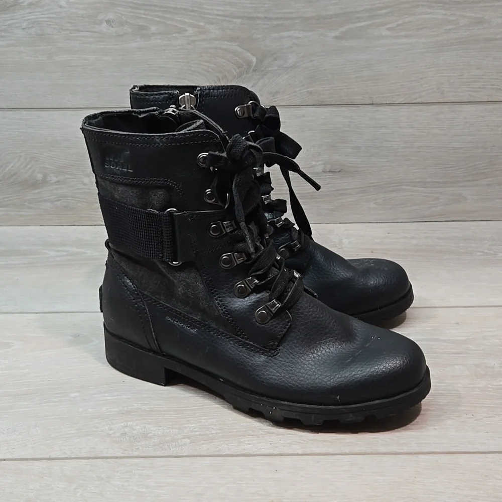 Sorel Big Girl Kids Ankle Moto Leather Combat Shoes boots sz 4
